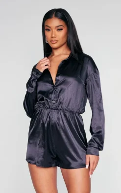 Satin Shirt Romper-PrettyLittleThing Outlet