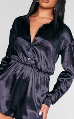 Satin Shirt Romper-PrettyLittleThing Outlet
