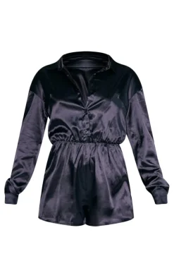 Satin Shirt Romper-PrettyLittleThing Outlet