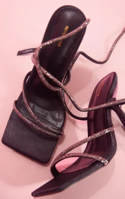 PrettyLittleThing High Heels*Satin Square Toe Diamante Strappy High Heeled Sandals