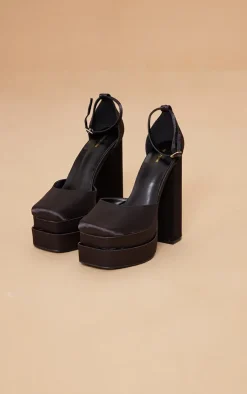 PrettyLittleThing High Heels*Satin Square Toe Double Platform Heeled Sandals