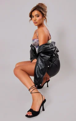 PrettyLittleThing High Heels*Satin Square Toe Twisted Knot Lace Up Heeled Sandals
