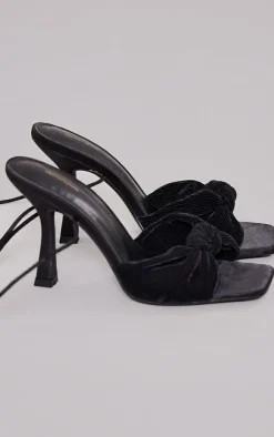 PrettyLittleThing High Heels*Satin Square Toe Twisted Knot Lace Up Heeled Sandals