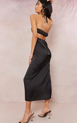 Satin Strappy Cut Out Midaxi Dress-PrettyLittleThing