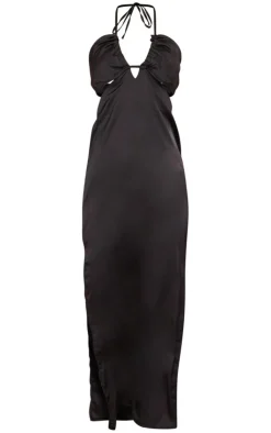 Satin Strappy Cut Out Midaxi Dress-PrettyLittleThing