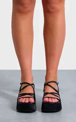 PrettyLittleThing Flatform Sandals*Satin Strappy Cut Out Flatform Sandals