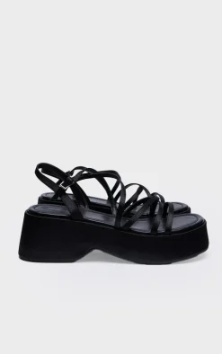 PrettyLittleThing Flatform Sandals*Satin Strappy Cut Out Flatform Sandals