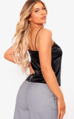 PrettyLittleThing Camisole*Satin Strappy Lace Trim Split Front Cami Top