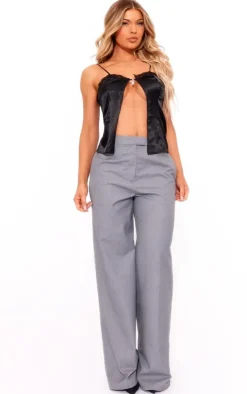PrettyLittleThing Camisole*Satin Strappy Lace Trim Split Front Cami Top