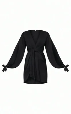 Satin Twist Front Open Sleeve Wrap Dress-PrettyLittleThing Online