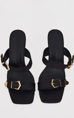 PrettyLittleThing Wide Fit Heels*Satin Wide Fit Square Toe Buckle Strap High Stiletto Heeled Mules