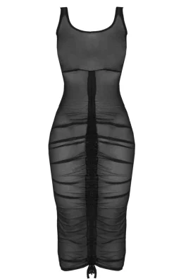 Scoop Neck Ruched Sheer Mesh Midaxi Dress-PrettyLittleThing Best