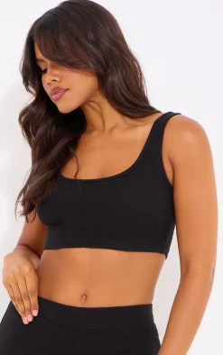 Online PrettyLittleThing Scooped Neck Crop Top Black