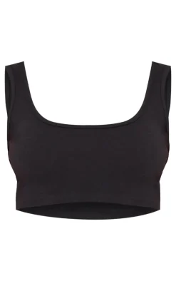 Online PrettyLittleThing Scooped Neck Crop Top Black