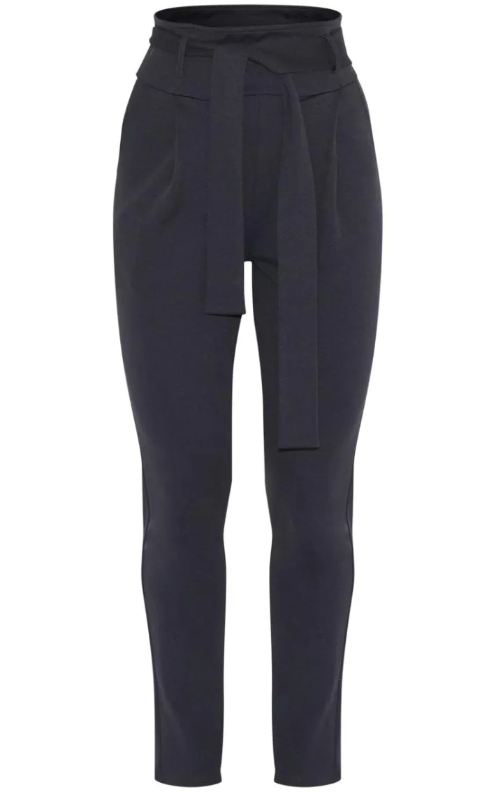 Black Scuba Tie Waist Cigarette Pants