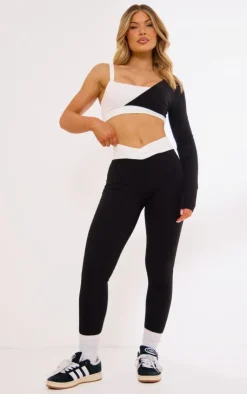 PrettyLittleThing Gym Leggings*Sculpt Contrast Waist Cross Front Leggings