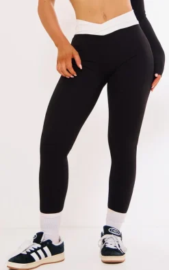 PrettyLittleThing Gym Leggings*Sculpt Contrast Waist Cross Front Leggings