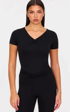 PrettyLittleThing Gym Wear*Sculpt Gathered Short Sleeve Bodysuit