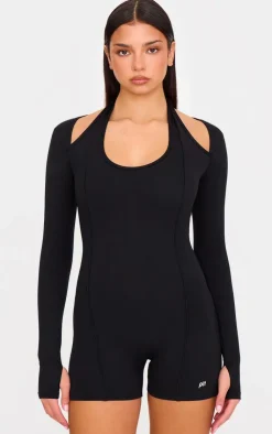PrettyLittleThing Gym Wear*Sculpt Halter Long Sleeve Gym Unitard