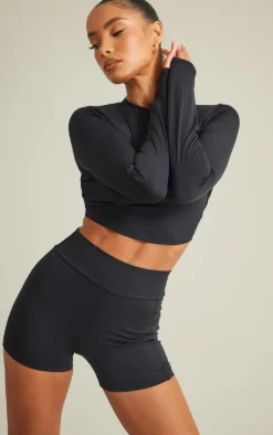 PrettyLittleThing Workout Tops*Sculpt Ruched Cut Out Tie Back Long Sleeve Top