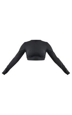PrettyLittleThing Workout Tops*Sculpt Ruched Cut Out Tie Back Long Sleeve Top