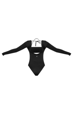 PrettyLittleThing Gym Wear*Sculpt Tie Detail Long Sleeve Bodysuit