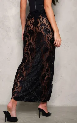 Black Seam Detail Lace Maxi Skirt
