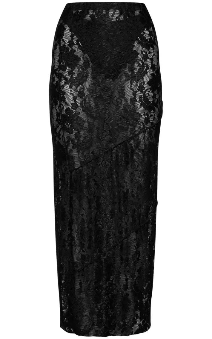 Black Seam Detail Lace Maxi Skirt