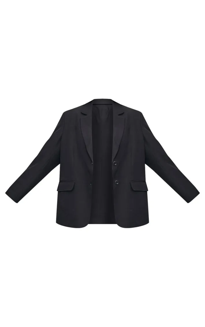 Black Seam Detail Structured Oversized Blazer
