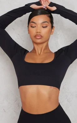 PrettyLittleThing Workout Tops*Seamless Basic Square Neck Long Sleeve Gym Top