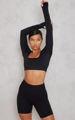 PrettyLittleThing Workout Tops*Seamless Basic Square Neck Long Sleeve Gym Top
