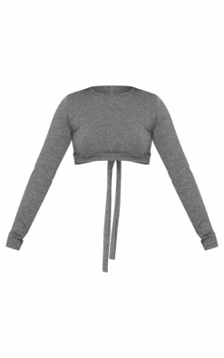 PrettyLittleThing Workout Tops*Seamless Melange Open Tie Back Top