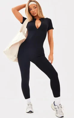 PrettyLittleThing Seamless Gym Wear*Seamless Zip Up Seam Detail Strappy Back Unitard
