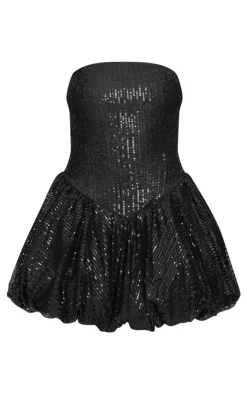 Sequin Bandeau Mini Puffball Dress-PrettyLittleThing Clearance