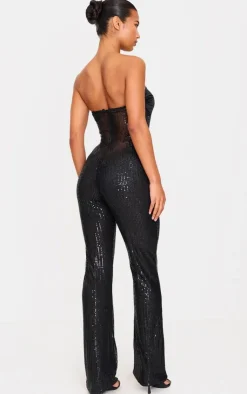 Sequin Bandeau Sheer Panel Jumpsuit-PrettyLittleThing Online