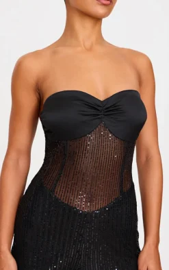 Sequin Bandeau Sheer Panel Jumpsuit-PrettyLittleThing Online