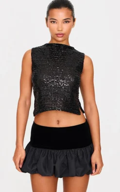 Sequin Boat Neck Long Top-PrettyLittleThing Discount