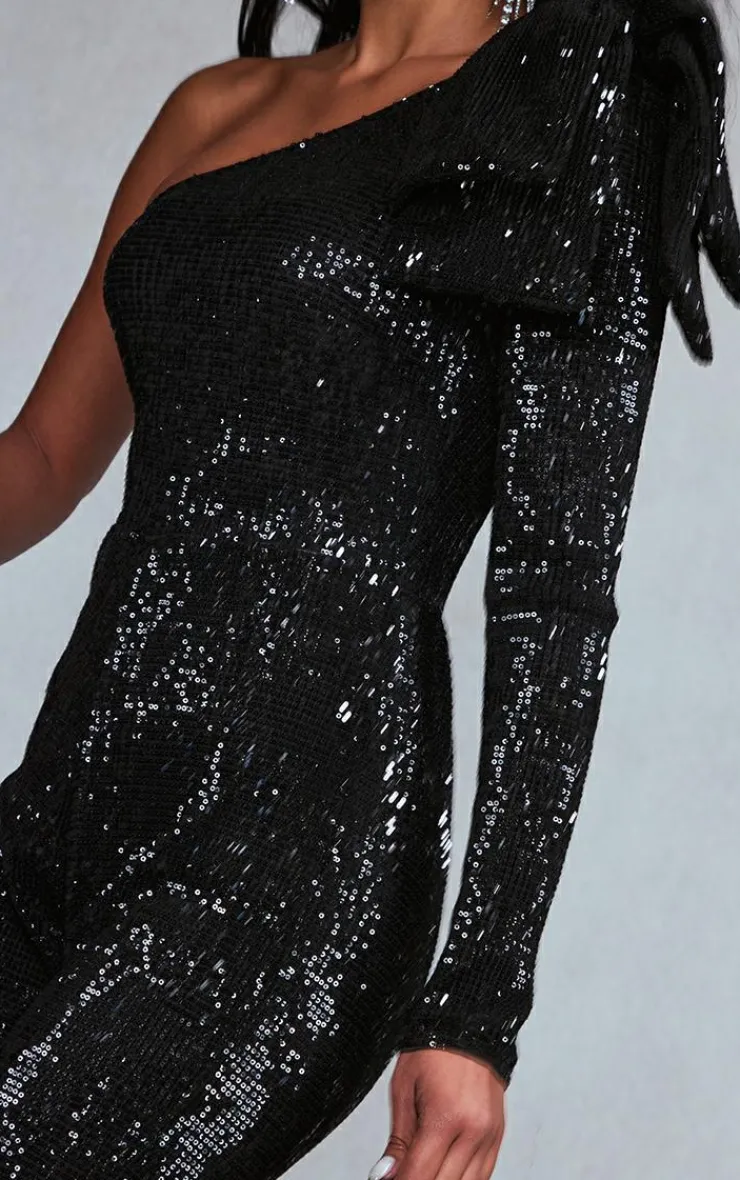 Sequin Bow One Shoulder Flared Jumpsuit-PrettyLittleThing Discount