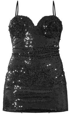 Sequin Corsage Detail Bandeau Mini Dress-PrettyLittleThing Best