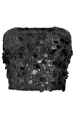 Sale PrettyLittleThing Sequin Cowl Bandeau Top Black