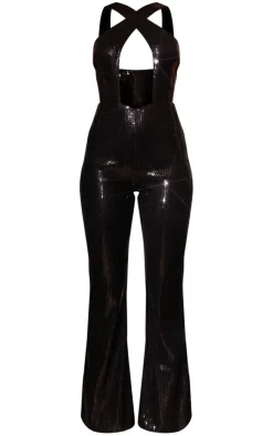 Sequin Cross Cut Out Wide Leg Jumpsuit-PrettyLittleThing New