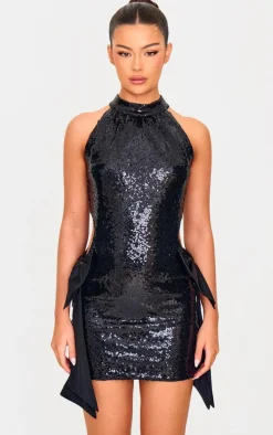 Sequin Cut Out Bow Detail Mini Dress-PrettyLittleThing Hot
