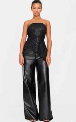 PrettyLittleThing Blouses*Sequin Detail Asymmetric Hem Bandeau Long Top