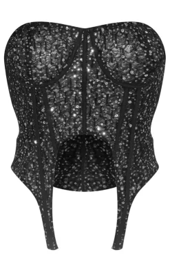 Sequin Detail Underwire Bust Point Hem Corset-PrettyLittleThing