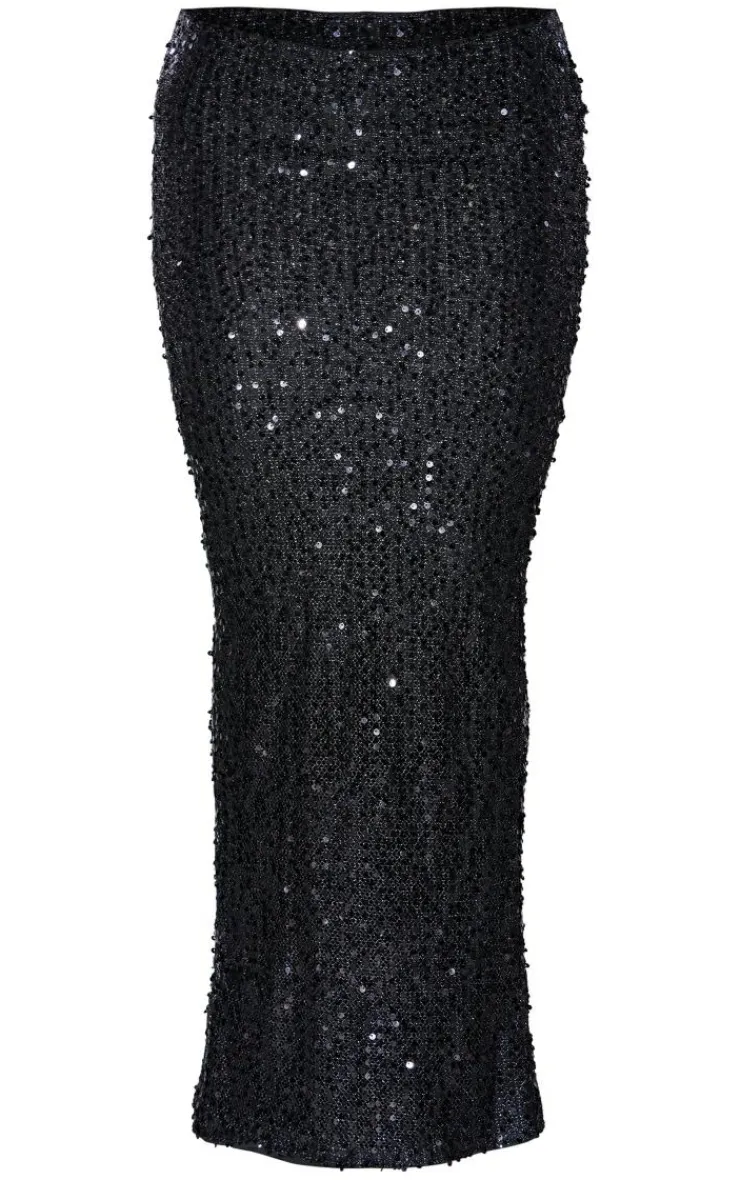 Sequin Embellished Low Rise Drapey Maxi Skirt-PrettyLittleThing Clearance