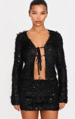 Best PrettyLittleThing Sequin Eyelash Micro Mini Skirt Black