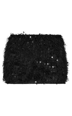 Best PrettyLittleThing Sequin Eyelash Micro Mini Skirt Black