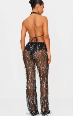 Sequin Fishnet Halterneck Jumpsuit-PrettyLittleThing Clearance