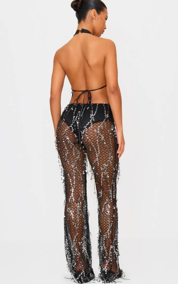 Sequin Fishnet Halterneck Jumpsuit-PrettyLittleThing Clearance