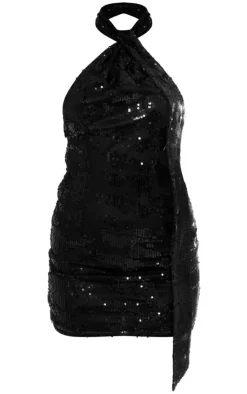 Sequin High Neck Backless Bodycon Dress-PrettyLittleThing Online